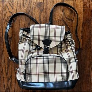 Plaid Backpack with Black Accents